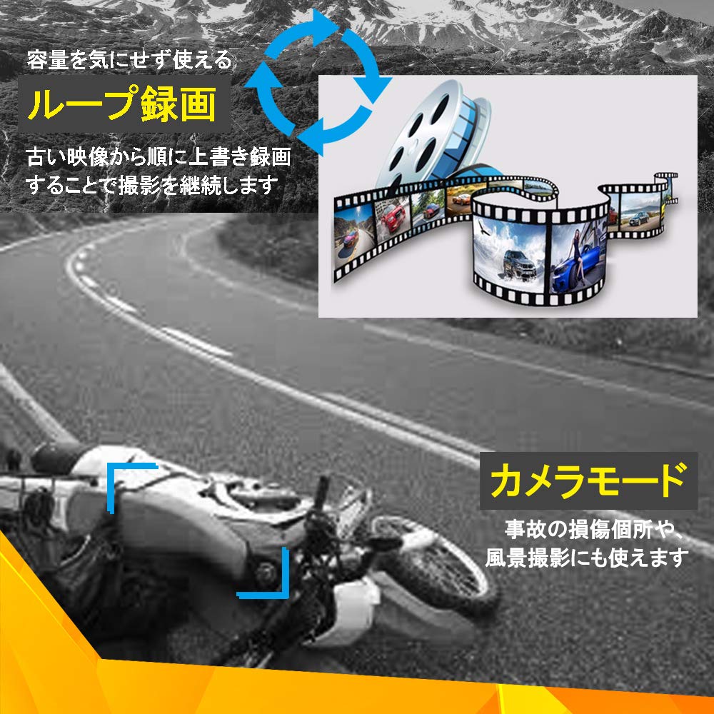 CHURACY Motorcycle Bicycle Dash Cam 2 Megapixel Wide Angle Motorcycle Dash Cam