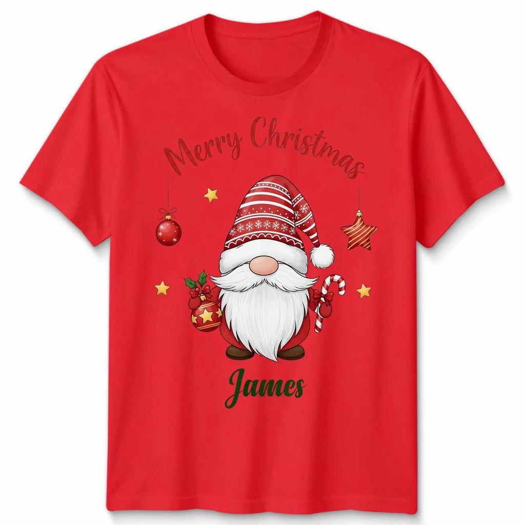 Your Text Custom Text Christmas Unisex T-Shirt Merry Gnome Personalised Tee