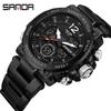 Sanda Luminous Men's Multifunctional Dual Display Steel Band Electronic Watch
