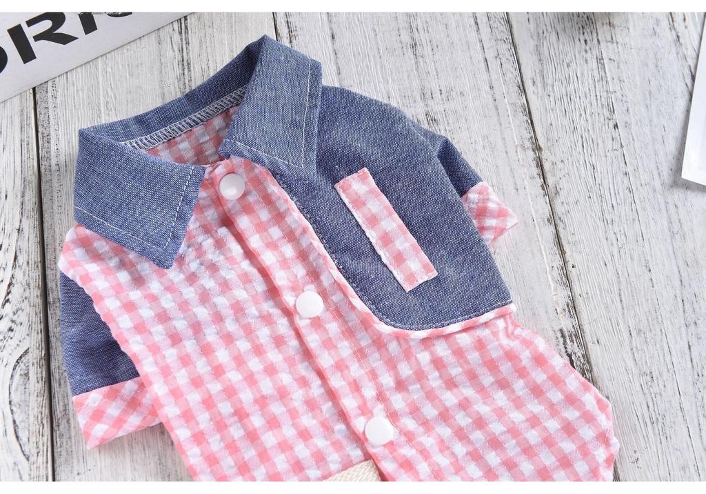 Plaid Patchwork Lapel Shirt for Small Dogs - Spring/Summer Breathable Pet Clothing
