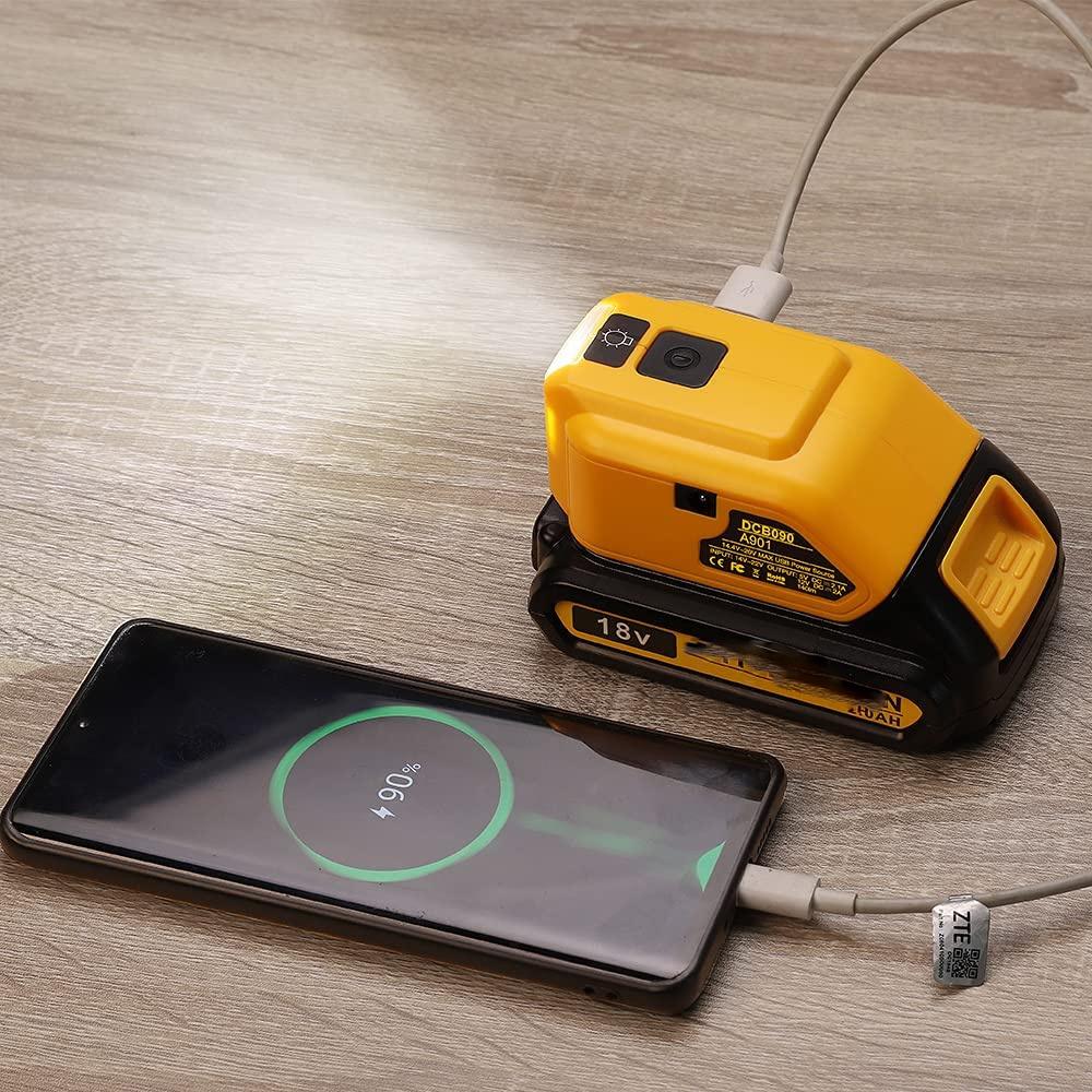 14.4V-20V LED Dual USB Charger Adapter for Dewalt MAX XR Lithium Battery
