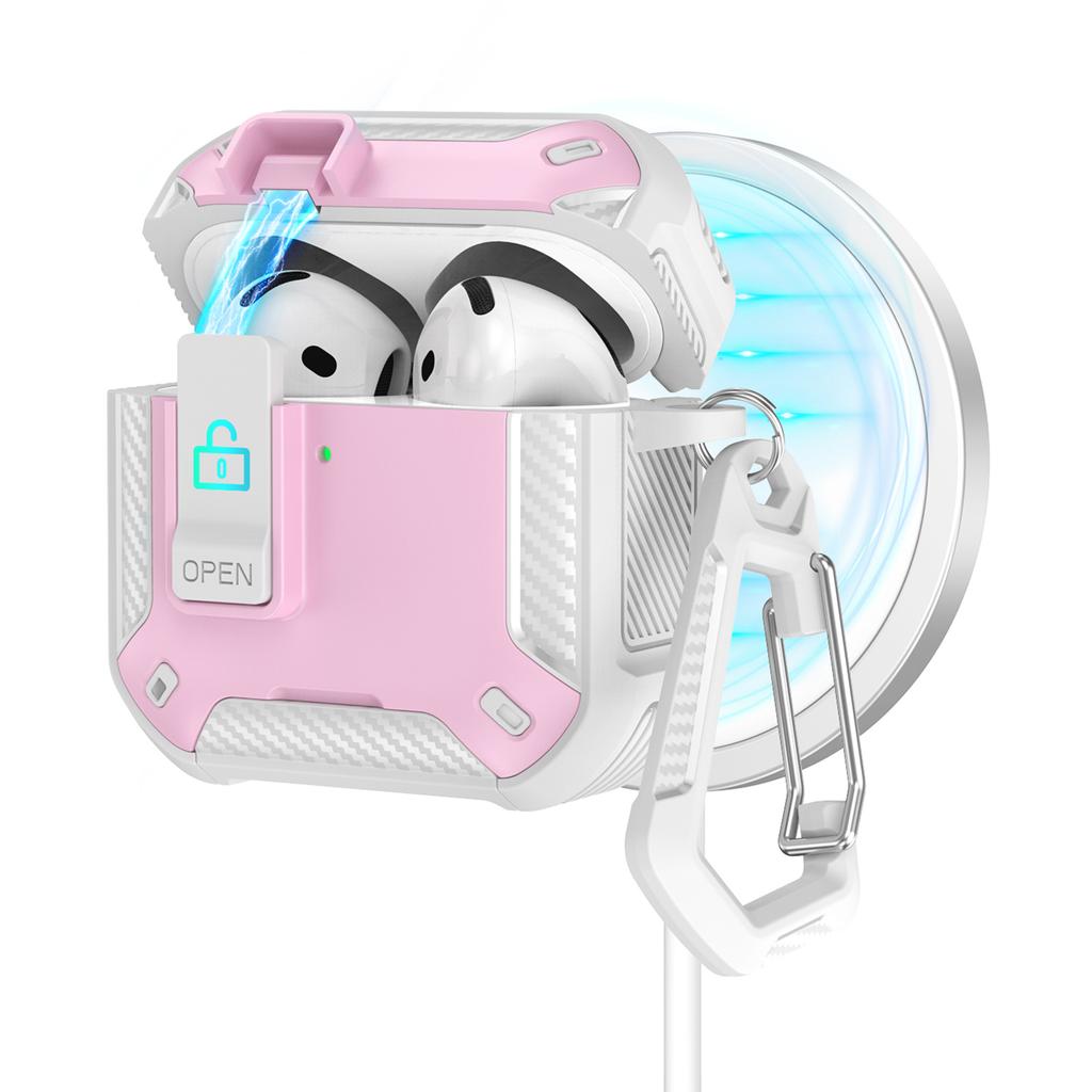 For AirPods 4 Case Compatible with MagSafe TPU PC Earbuds Cover with Carabiner/Stand