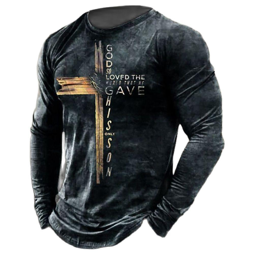 Men ‘s Vintage Long Sleeve T Shirt 3D Print Spring Autumn Hip Hop Streetwear O-Neck T Shirts Loose Tops Tees Men Clothing