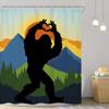 Bigfoot Duschvorhang Sasquatch Silhouette Herzzeichen Berglandschaft Naturkunst Lustiges Design Badezimmerdekoration Wasserdichtes Gewebe