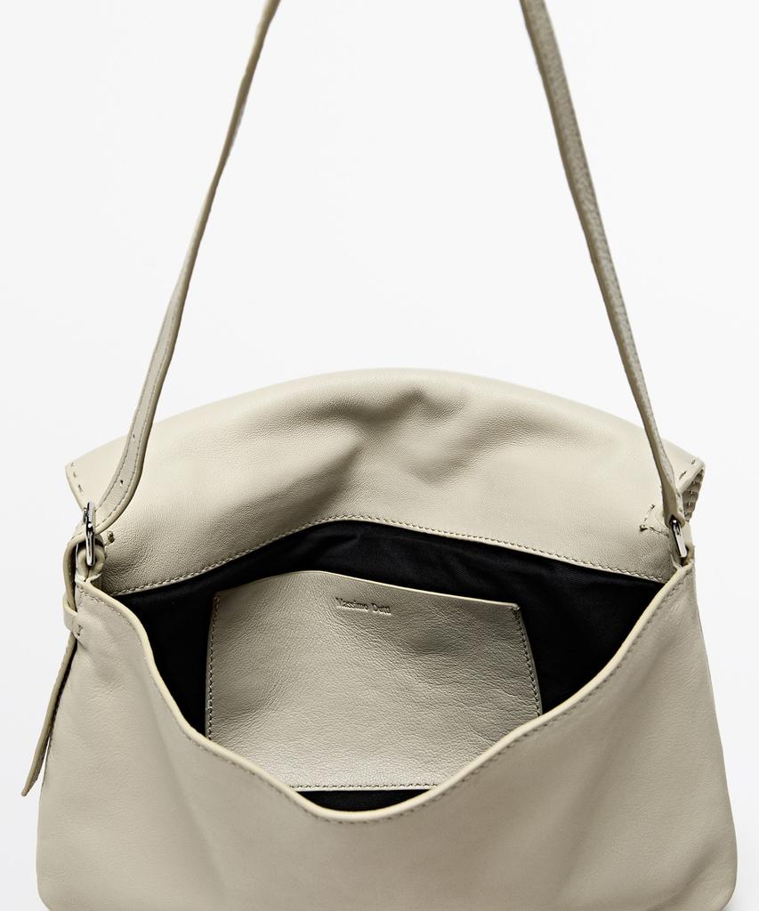 Massimo Dutti Napa Leather Stitch Detail Crossbody Bag