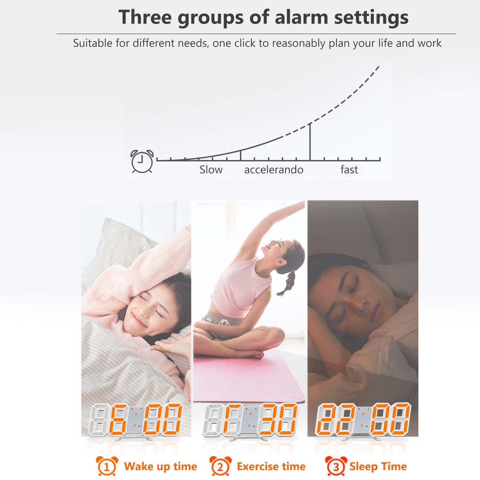 Digital Alarm Clock 3D LED Digital Wall Clock Time Date Temperature Display Brightness