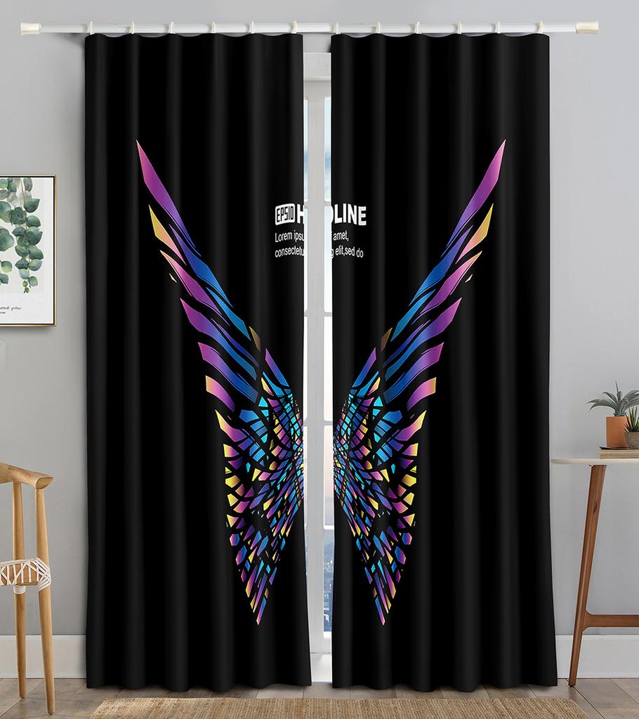 Cool Colorful Metal Technology Wing Blackout Window Curtain for Living Room Bedroom Bathroom Kicthen Door Cupboard Decor Hooks