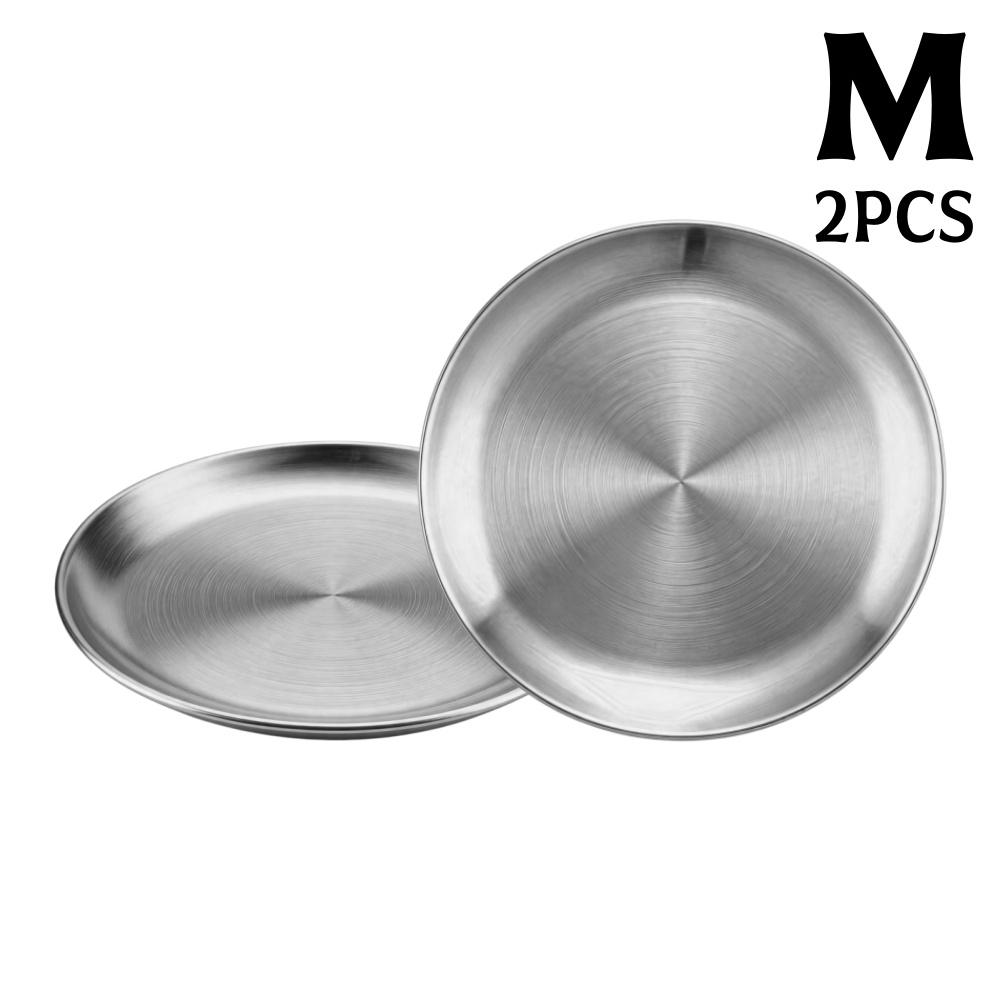 2/4 Stück Edelstahlplatten 4 Größen Runde Geschirr Wiederverwendbares Serviertablett für Pizza Dessert Steak Mehr Haus Picknick BBQ Geschirr