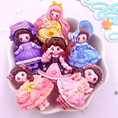 6PCS Resin Kawaii Colorful Cartoon Cute Girl Flatback Stone Home Decor Princess Fairy Figurines Scrapbook DIY Accessories Crafts