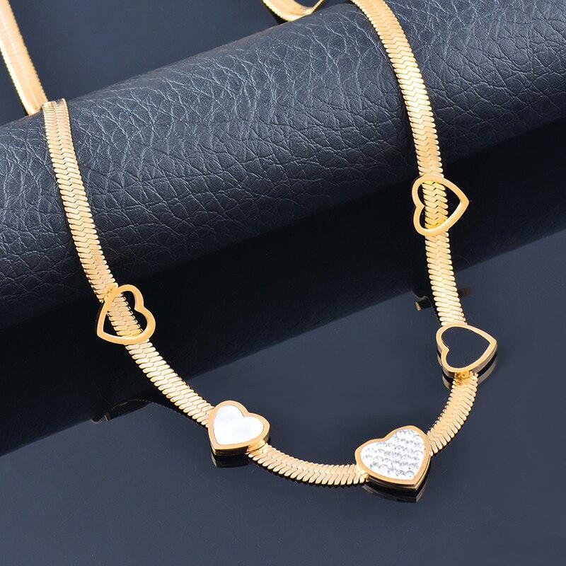 Stainless Steel Black White Hollow CZ Star Rose Gold Silver Color Necklace for Women Jewelry  New Arrival 334 KO2