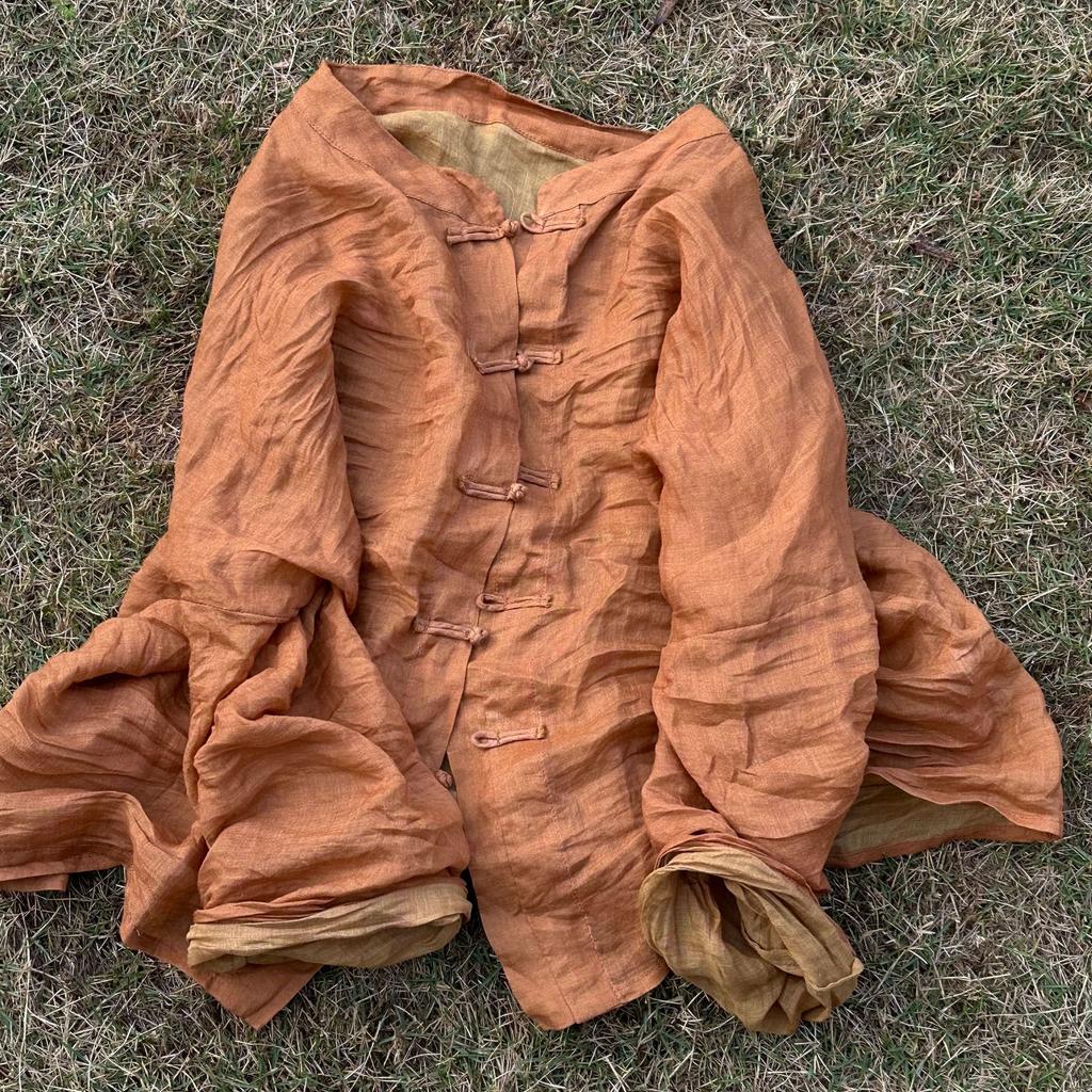 Johnature Women Vintage Shirts Tops Stand Long Sleeve Blouses Spring Solid Color Button Chinese Style Shirts