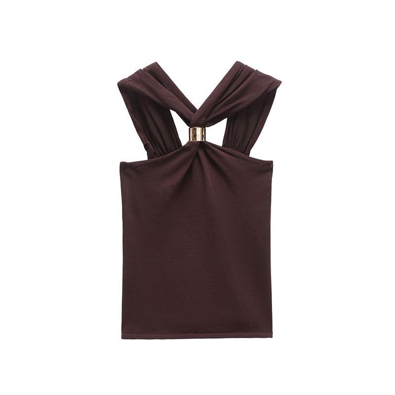 Metal Buckle Twisted Halter Slimming Women's Tank Top