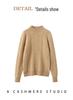 Women's Thickened Cable Knit Cashmere Sweater - Half-High Neck, Loose Fit, Solid Color, Perfect for Autumn and Winter.