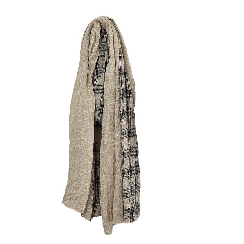 Scarf for Women Spring and Autumn Linen Plaid Scarf Enlarged Thin Long Shawl Autumn and Winter