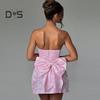 Rochie de seară pentru femei Decor cu fundă mare Bandeau Textura florală Fără mâneci șireturi A-line fără spate Prom Cocktail Petrecere Rochie de bal de vară Mini