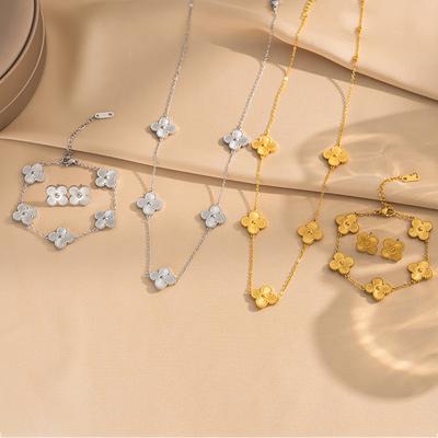 3PCS Fashion Temperament Four Leaf Clover Collarbone Chain Bracelet Earring Set