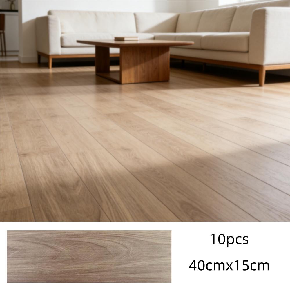 10 pcs 15x40cm wood grain PVC floor tiles, self-adhesive wear-resistant flooring, suitable for bedroom and home decoration
