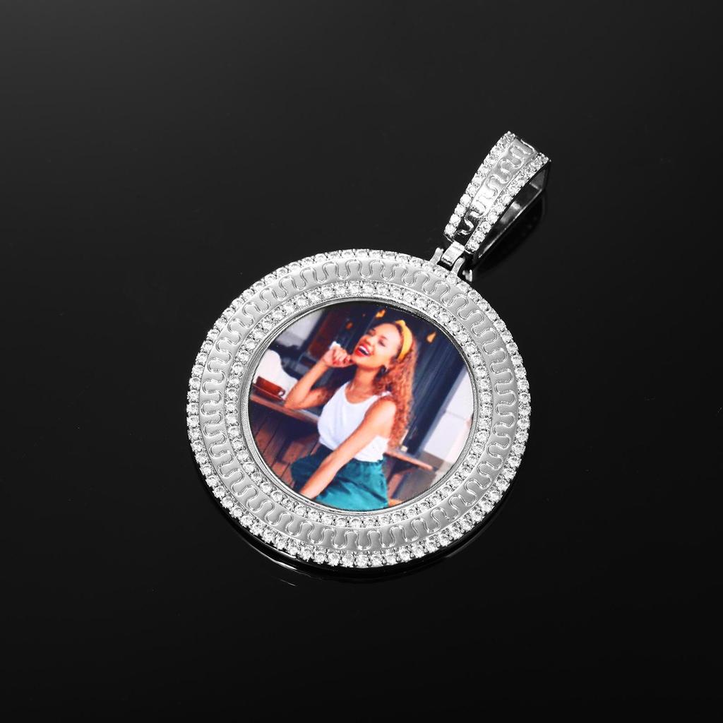 European Hip Hop Zircon Inlaid Photo Pendant Necklace - Customizable Jewelry