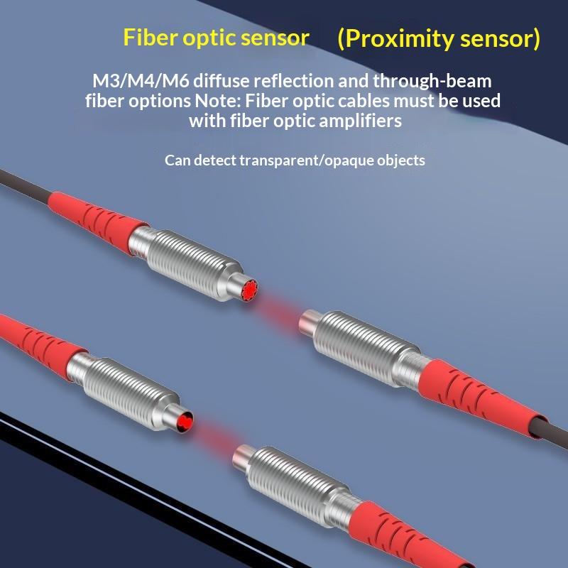 Fiber Optic Sensor Probe Diffuse Reflection M3-M6 1M Cable Wide Detection Range Photoelectric Switch for Long Distance Sensing