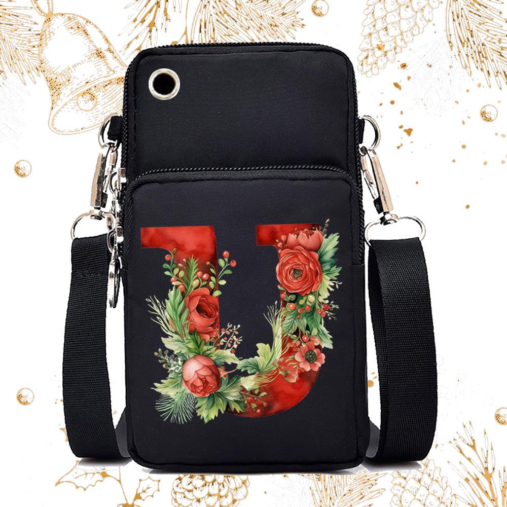 Creative 26 English floral letter printing trend messenger bag casual portable multi-function lightweight mobile phone bag