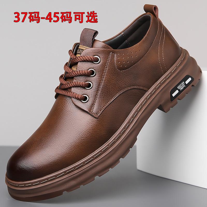 2025 spring new men's handmade online casual leather shoes men's retro trend tooling big head leather shoes 2025