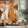 Cute Tiger and Leopard Shower Curtain Cartoon Animals with Floral Leaves, Nature-Themed Bath Curtain for Kids and Home Decor