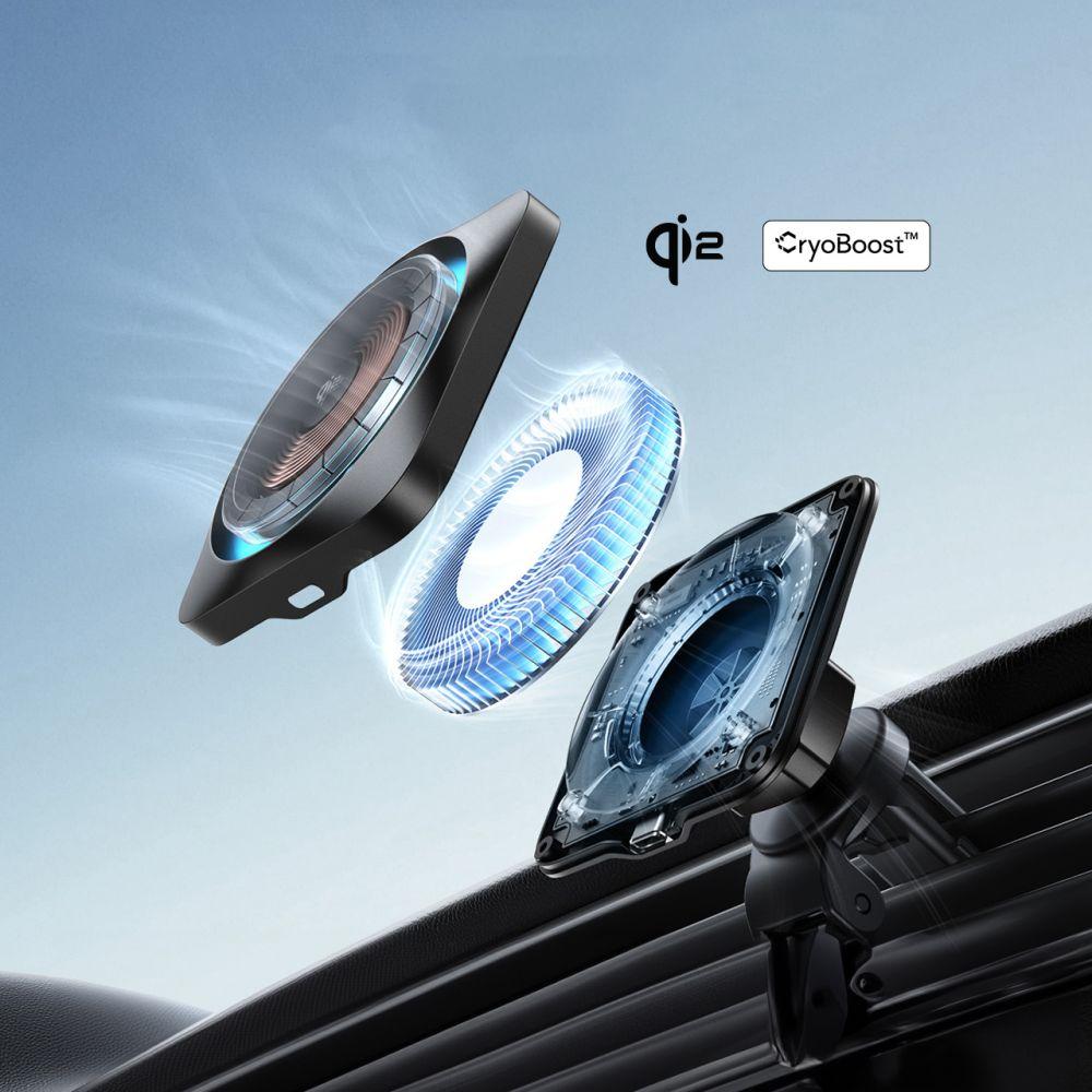 Esr Halolock Cryoboost Magnetic Magsafe Dashboard & Vent Car Mount Wireless Charger Qi2 15W Frosted Onyx