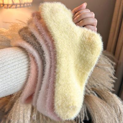 Solide Kuschelige Nerz Samt Socken Damen Herbst Winter Strumpfwaren Verdicken Warm Einfarbige Schlaf Bett Boden Zuhause Flauschig Harajuku Mädchen Socke