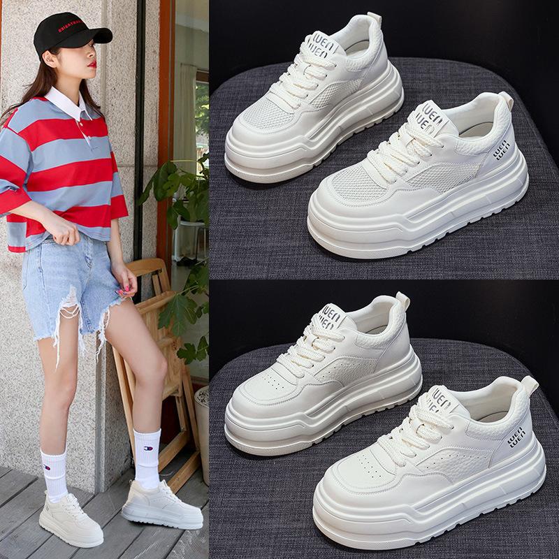 Foam sole leather little white shoes women's 2025 spring new platform sports board shoes women's casual single shoes mesh women's shoes