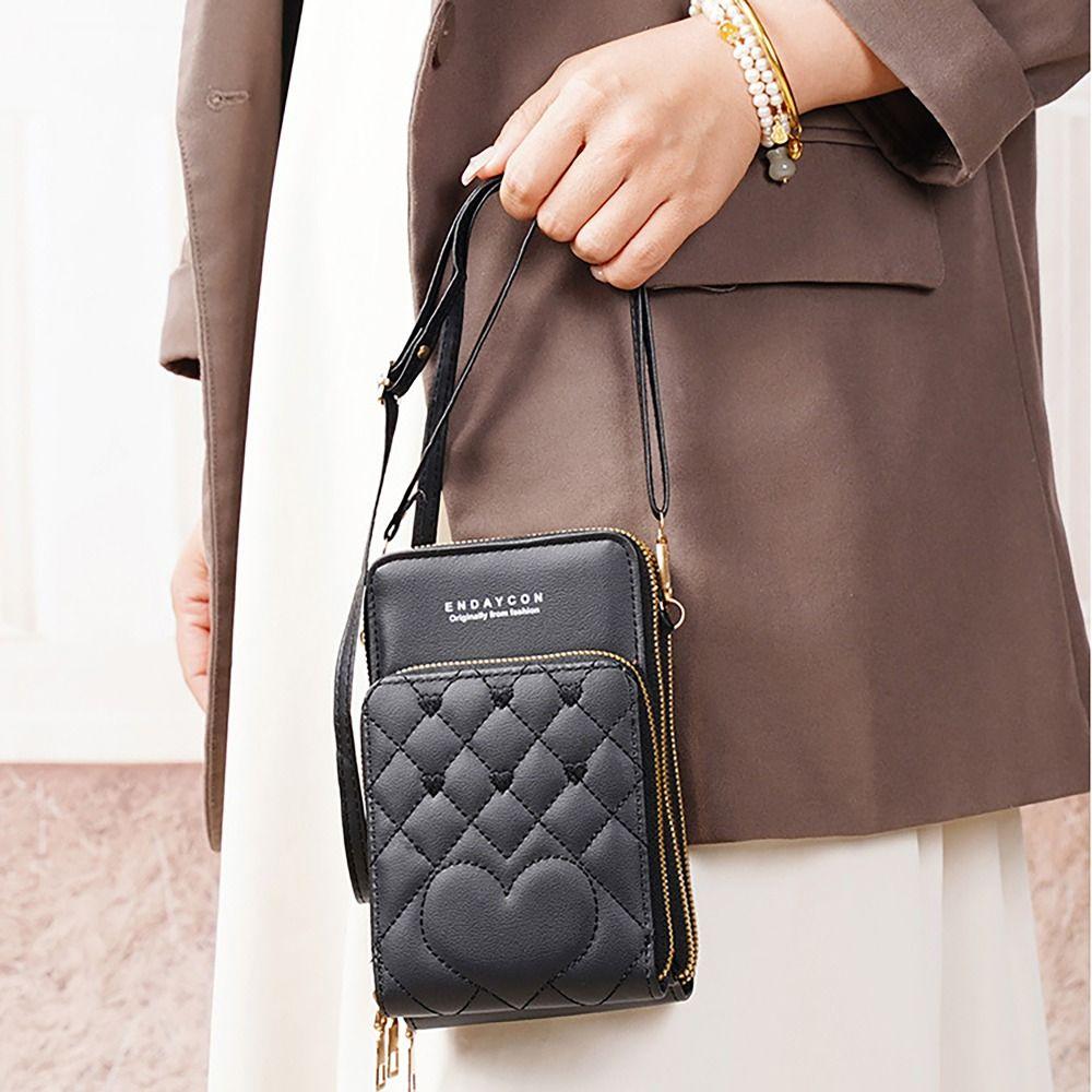 

3 Layers Phone Bag Love Embroidery Coin Purse Waterproof Crossbody Bag Women