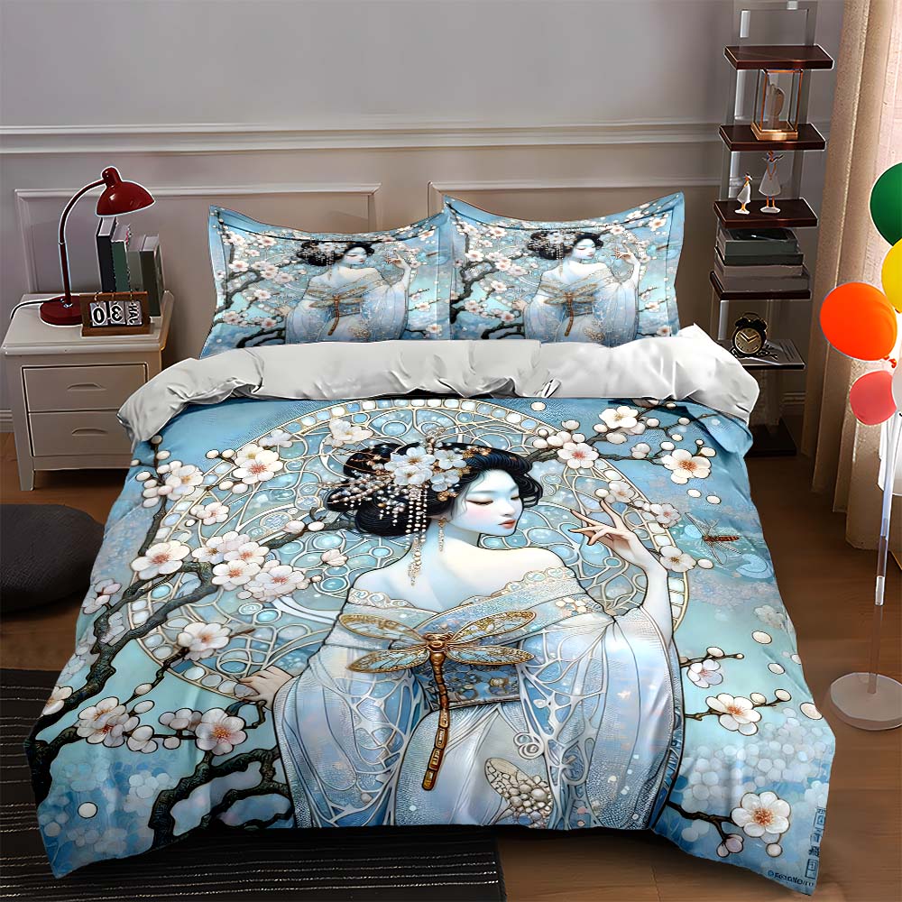 

Geisha floral artwork. Bedding Duvet cover sets Duvet covers Pillowcases gifts (1 * Duvet Cover 2 * Pillowcases, without duvet insert) 135x200cm