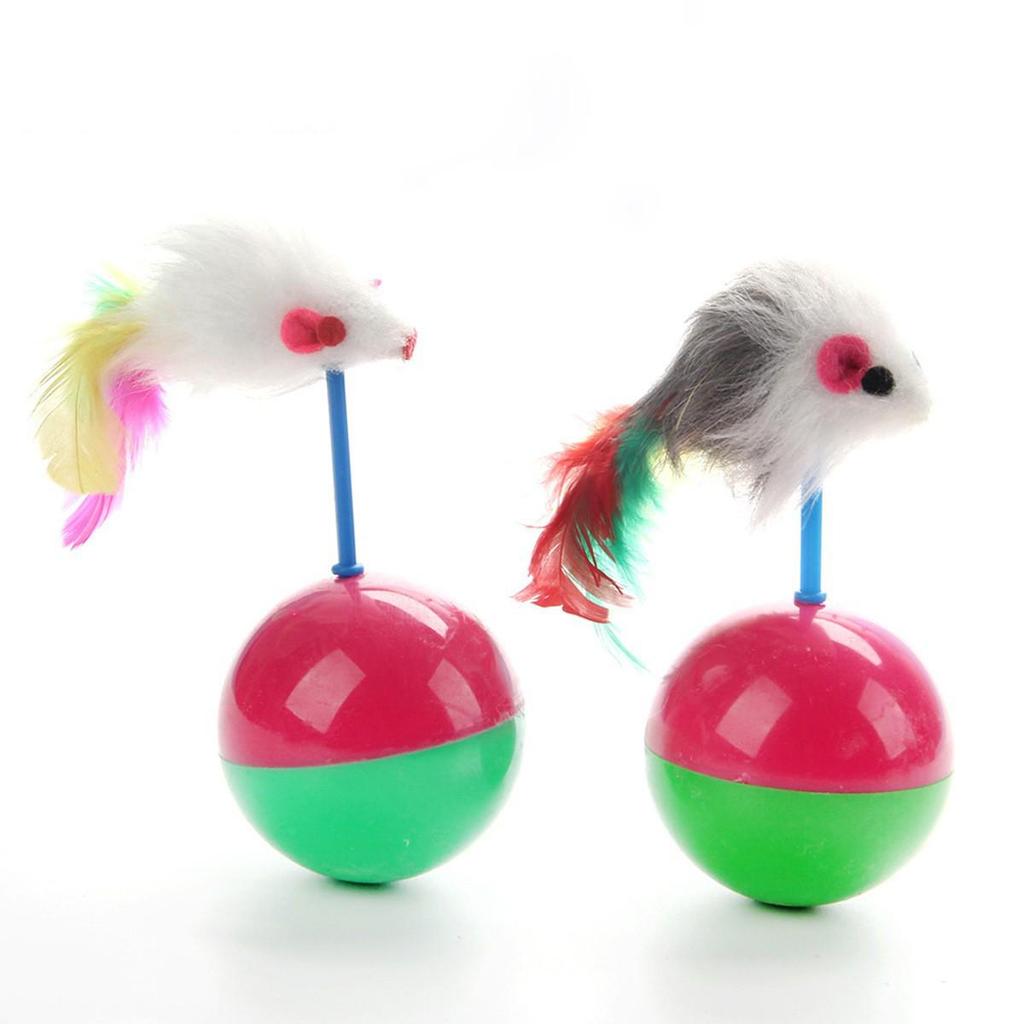 Plüsch-Katzen-Spielzeug mit bunten Federn und Mäusesimulation