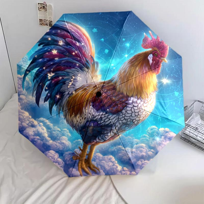 

Rooster pattern, automatic folding umbrella, portable and foldable design, 8 ribs, a Christmas or birthday gift.