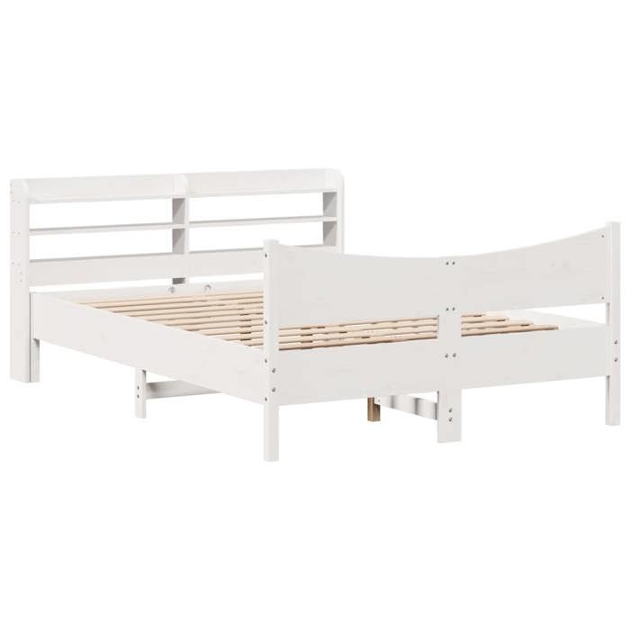VidaXL Bed Frame with Headboard White 120x200 Cm Solid Pine Wood, Slatted Base, Double Bed Frame, Wooden Bed Frame 3307048
