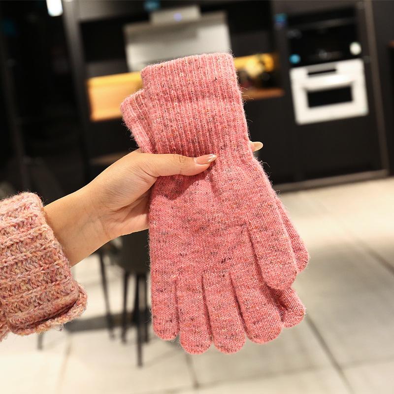 Lange Strickhandschuhe für Damen, Winter, warm und kältebeständig, Fingerhandschuhe im koreanischen Stil mit farbigen Spitzenmustern