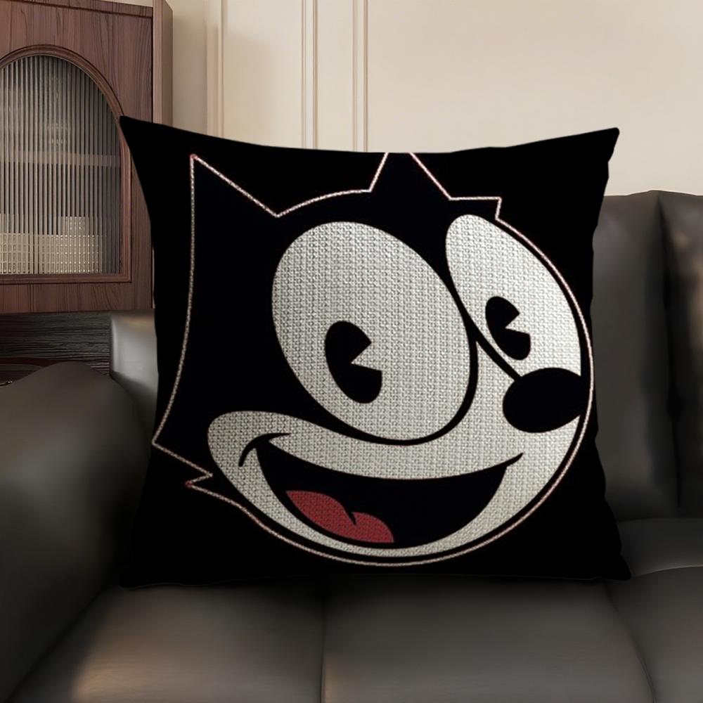 FFelix the Cat Cushion Cover Natural Linen Organic Fabric DoubleSided Printing Home Decor Breathable Environmentally Friendly