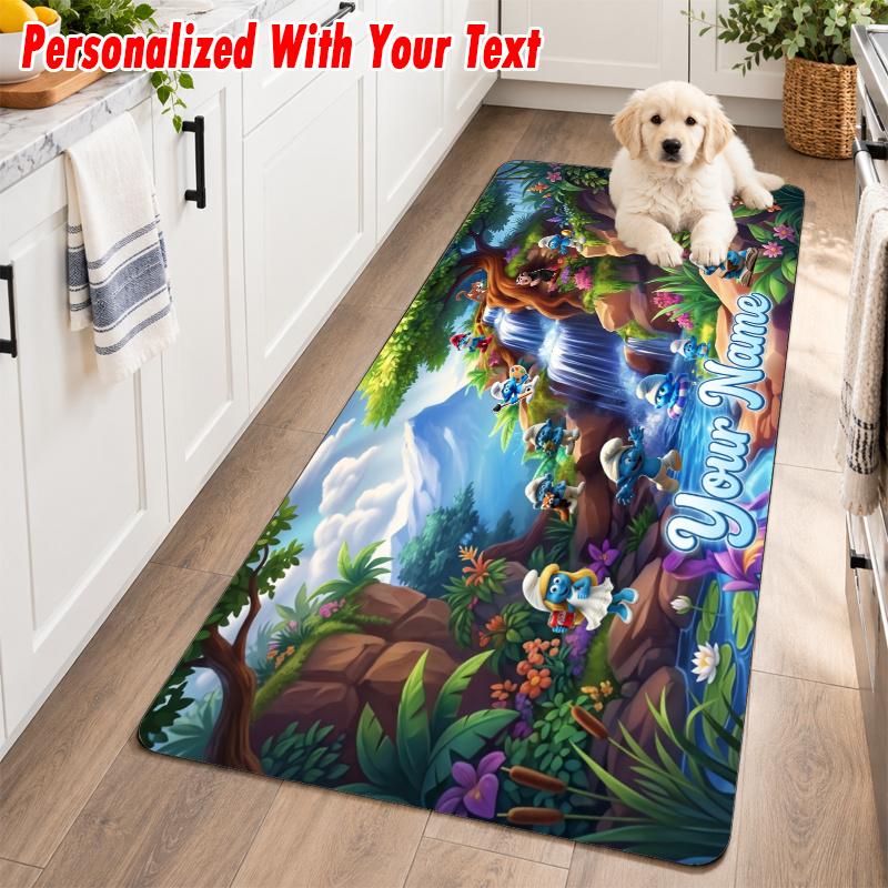 Smurfs Custom Text Flannel Floor Rug Soft Kitchen Mat Personalized Non Slip Carpet
