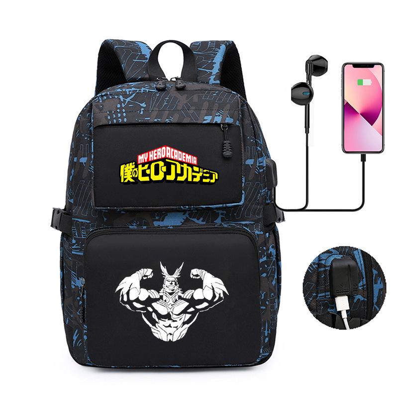 Riman My Hero Academy Cartoon Pattern Backpack, Large Capacity Student School Bag Usb Computer Bag
