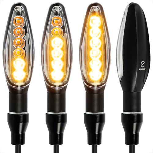 

evermotor Motorcycle Turn Signals, Flowing Turn Signals, LED Turn Signals, Motorcycle, E32 Certified, 12V, Universal, Waterproof, Amber, High Bri