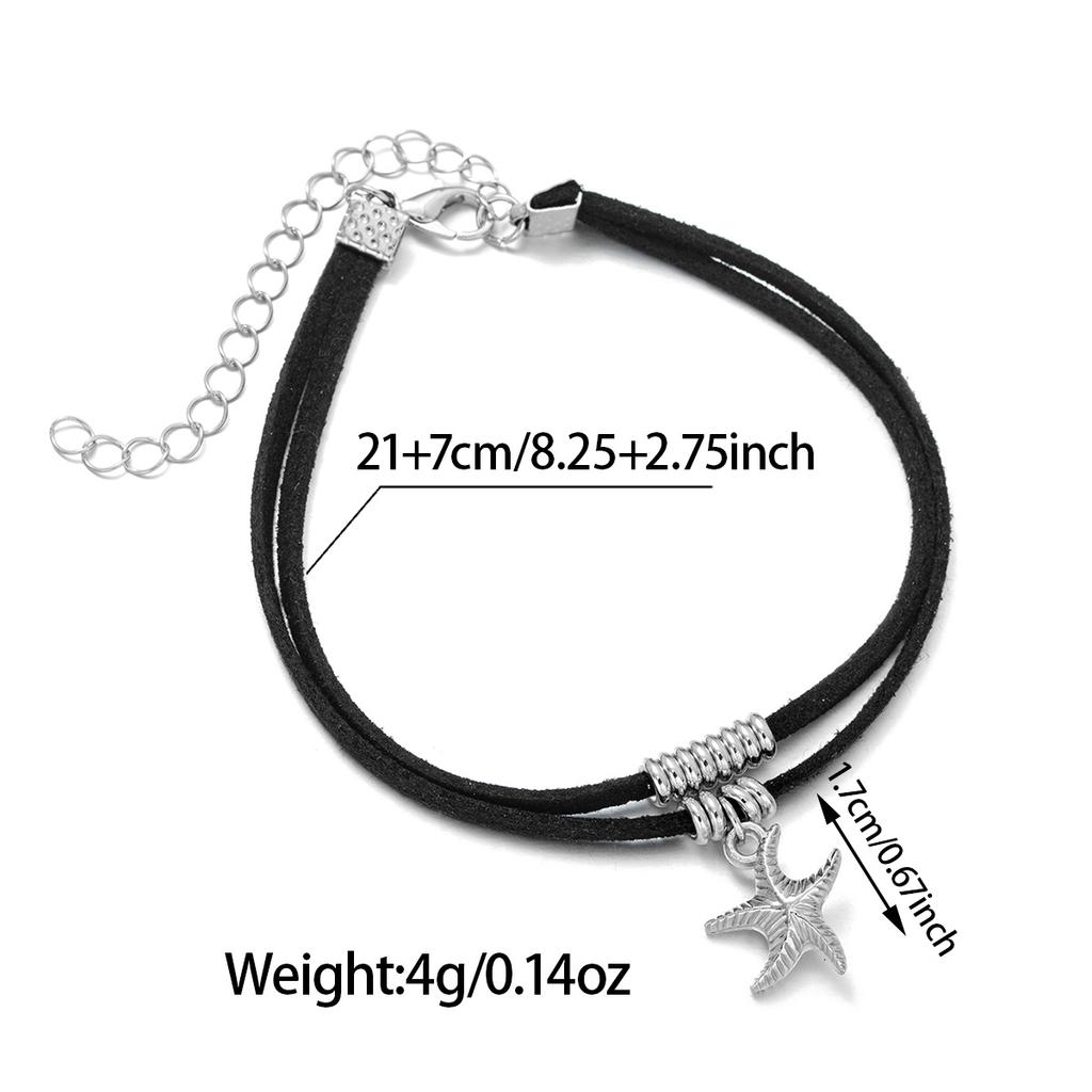 Seaside Resort Style Double Black Rope Starfish Anklet, Minority Design Sense Beach Versatile Anklet for Women