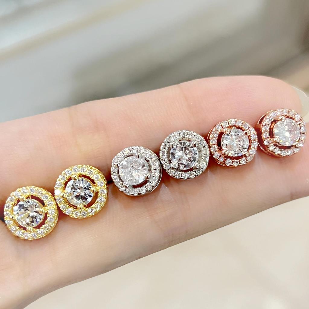 Korean Full Pave Zircon Hypoallergenic Round Stud Earrings