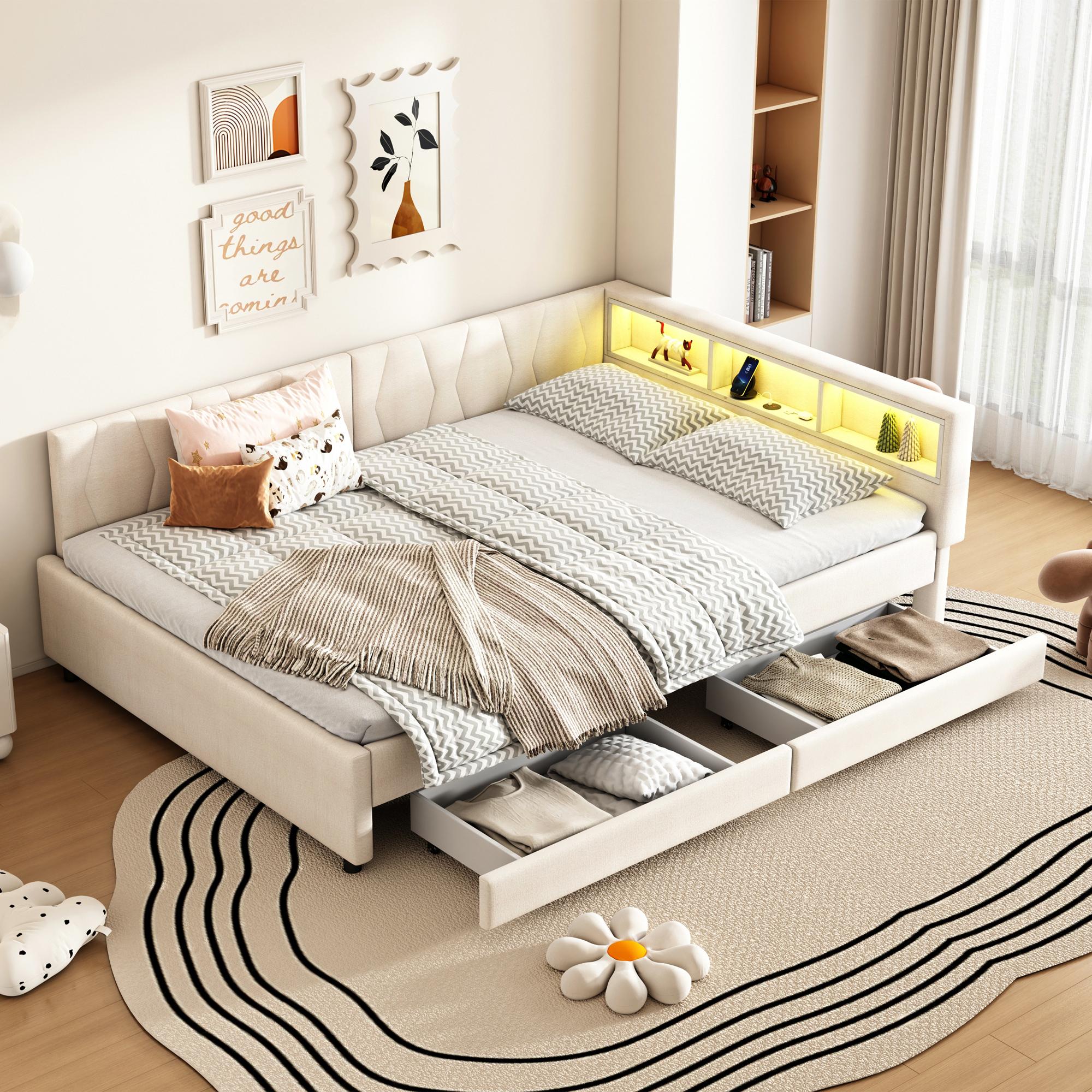 Daybed, 140x200cm, Sofa Bed, Compartment, USB+Type