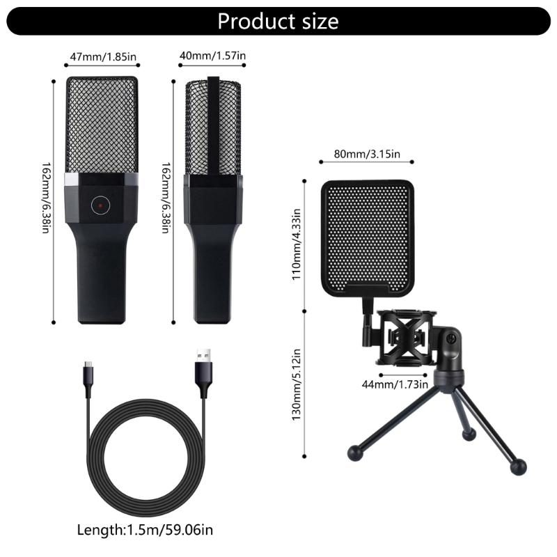 Upgrades Desktop Microphone Set 7 Color LED USB Plugs & Plays Connectivity Versatile Condenser Microphone with Stand