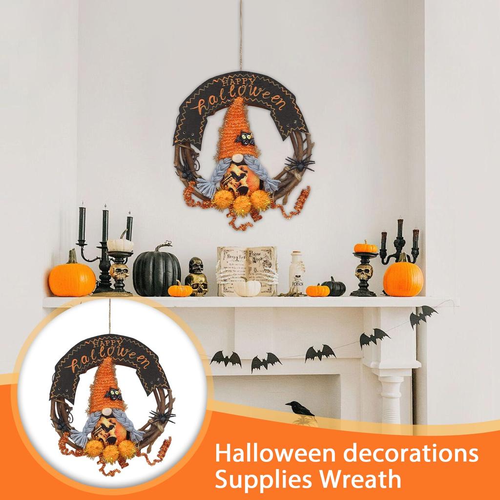Halloween Dekokranz mit Hexenfigur und festlichem Girlande Handgemacht 20x20cm Saisonales Türhängeornament für Halloween