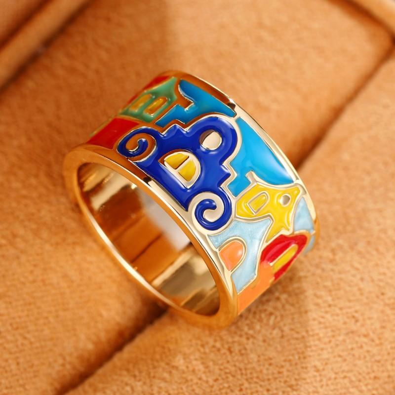 Huitan Creative Colored Housed Design Enamel Finger Ring for Women Gold Color Band Funny Rings Gift Hip Hop Party Jewelry