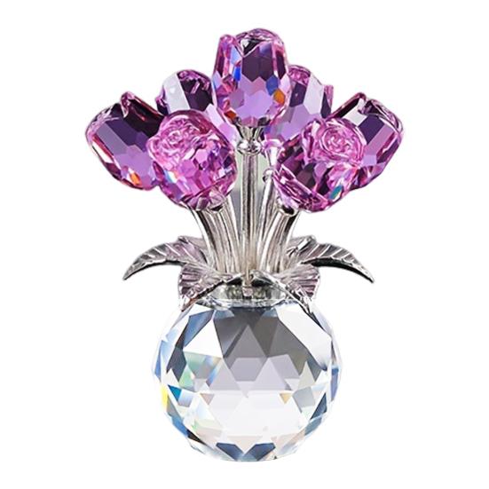 Faux Crystal Rose Flower Ornament Handmade Bouquet Figurine Mini Flower Vase Decoration Wife Girlfriend Women Wedding Anniversary Birthday Gift