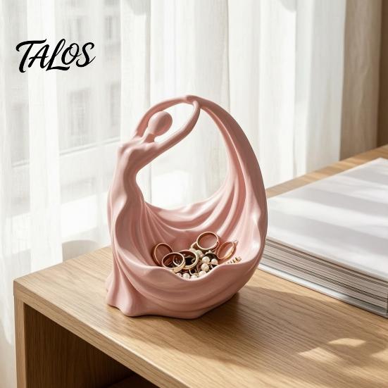 Ballet Dancer Statue Holder Ballerina Jewelry Tray, 3D Printed Elegant Sculpture Ring for Earrings Necklaces, Tray Matte Pink Storage Decor