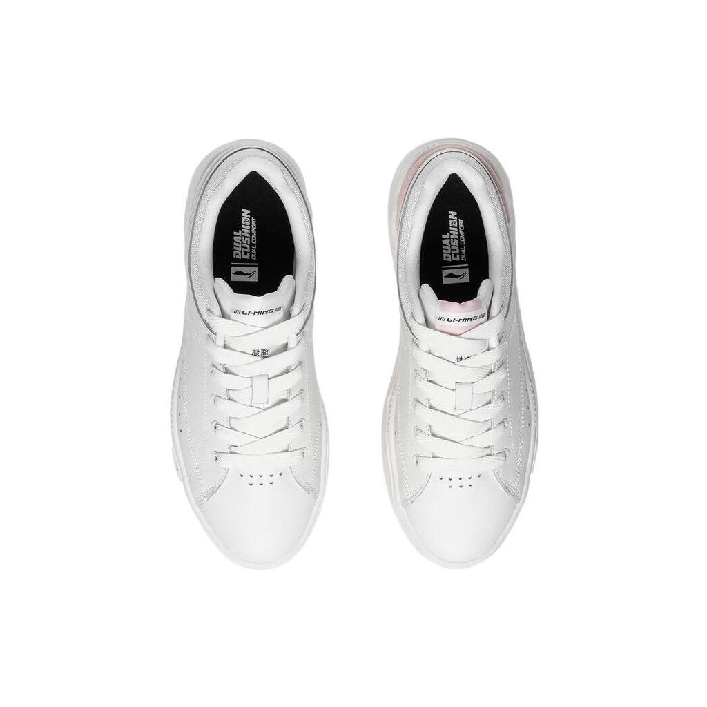 Li Ning Common 70s Versatile Casual Non-Slip Wear-Resistant Low-Top Skate Shoes Women Sneakers White Pink AGCT044-2