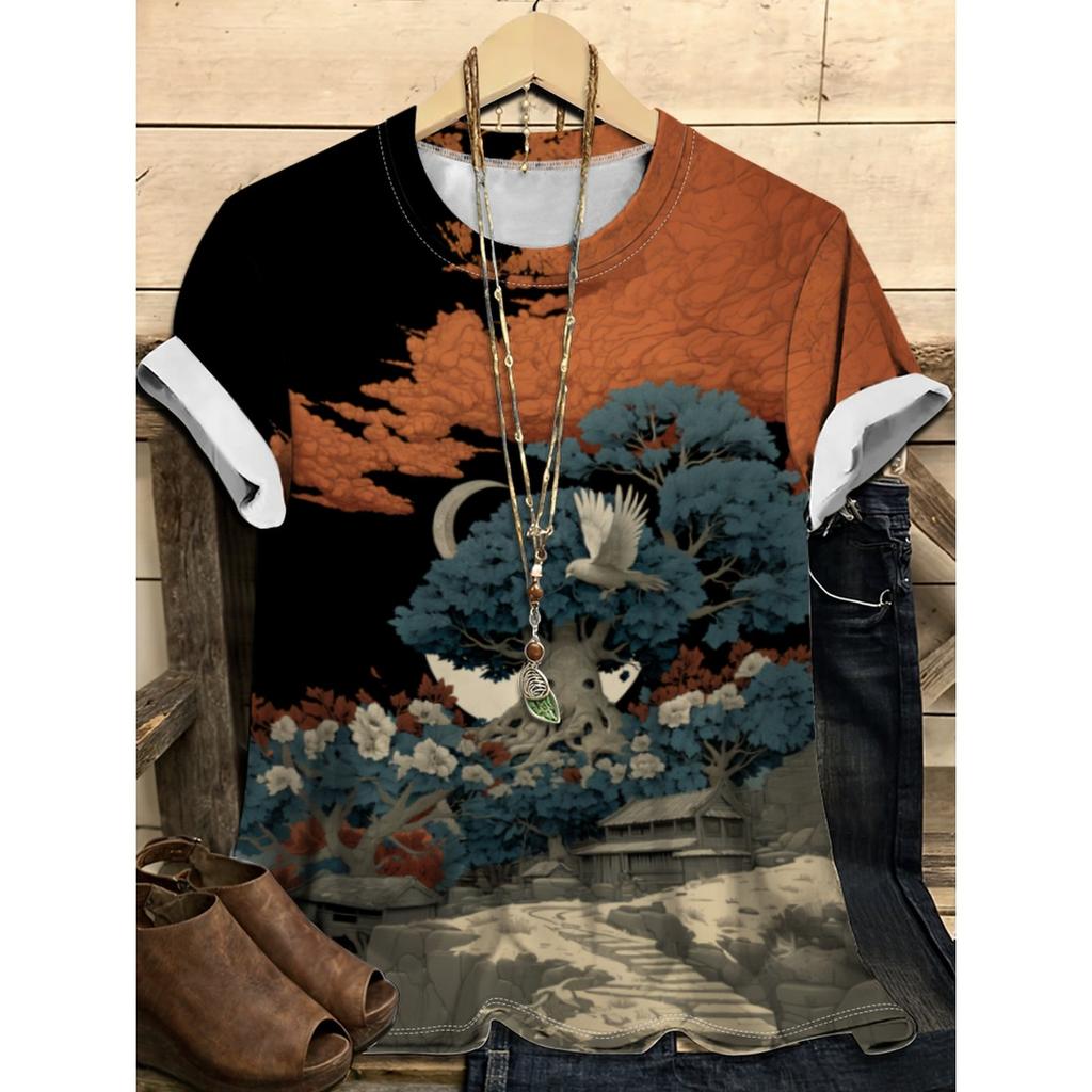 Letní dámské tričko s kulatým výstřihem, květinovým vzorem a 3D potiskem, módní, ležérní, s krátkým rukávem