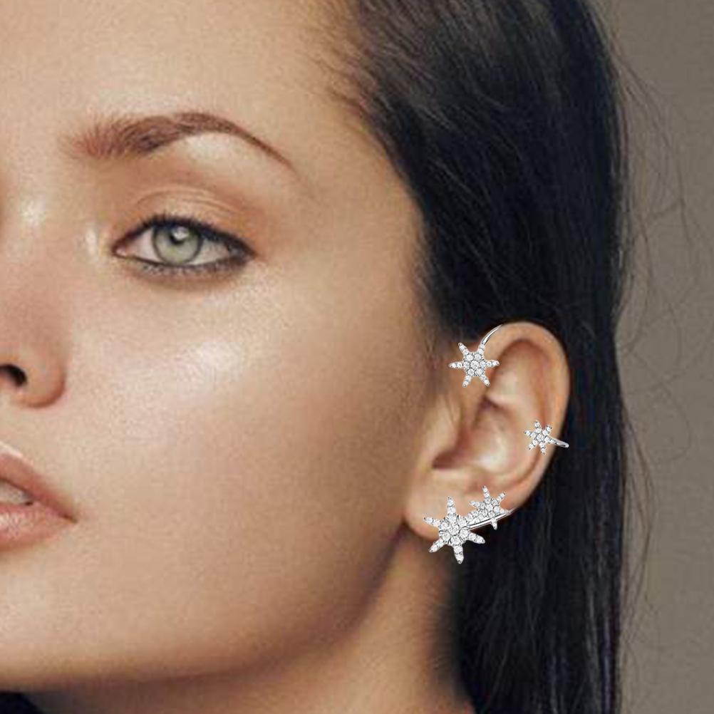 Sparkling Snowflake Ear Clip Ear Cuff for Women Girls Snowflake Non Piercing Ear Clip Earrings Party Wedding Jewelry